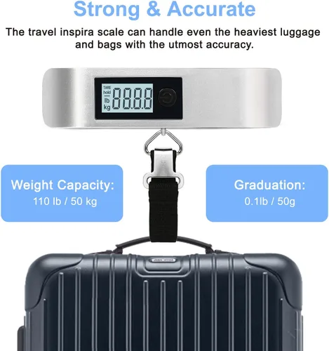 Miniatura 5 de Travel Inspira Báscula de equipaje, báscula digital de equipaje, báscula de equipaje con pantalla LCD retroiluminada, 110 libras110.2lbs, batería