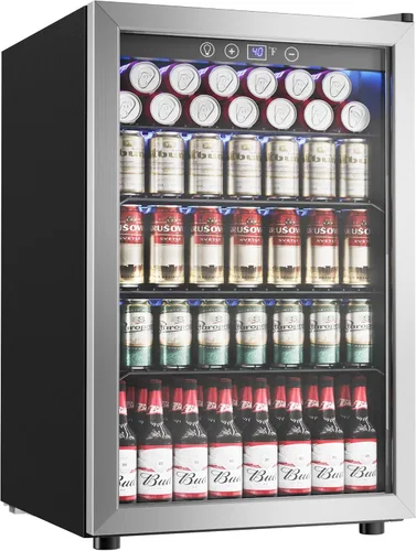 Miniatura 12 de Icyglee Refrigerador de bebidas, mini refrigerador para 16 botellas y 68 latas con puerta de vidrio, refrigerador independiente de bebidas para vino