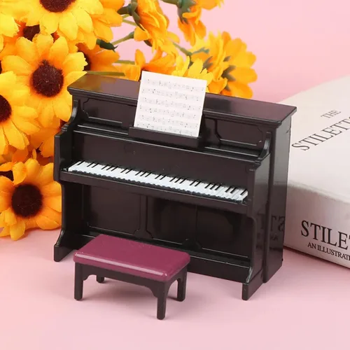 Miniatura 5 de Juego de Casa de Muñecas Familiar para Sala de Estar — Piano con Banco y Partitura, Dos Sillones, Mesa de Centro, Lámpara de Pie y Juego de Té