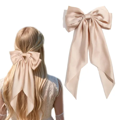 Miniatura 25 de LFOUVRE 4 pinzas para el cabello para mujer, lazo con borla y cola larga, clip para niña, accesorios sólidos, pasadores y lazo de garra
