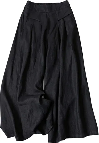 Gihuo - Pantalones de pierna ancha de mezcla de lino para mujer cintura elástica pantalones estilo palazzo casuales con bolsillos
