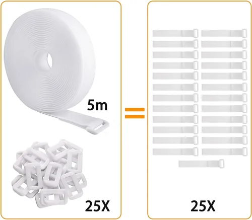 Miniatura 5 de Correas de cable ajustables de 16 pies con hebillas, longitud de corte libre, bridas de cable de sujeción reutilizables blancas, correa de seguridad