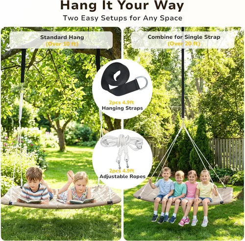 Miniatura 7 de Trekassy Columpio de árbol de plataforma Skycurve de 700 libras y 60 pulgadas para niños y adultos, tela de textileno resistente al desgaste con 2