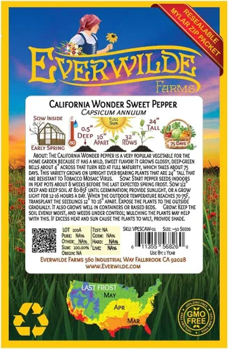 Miniatura 2 de Everwilde Farms - 50 semillas de pimiento dulce California Wonder - Paquete de semillas Gold Vault