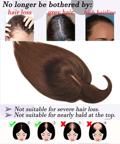 Miniatura 6 de Toppers para el cabello para mujeres con cabello delgado, base de seda real con flequillo, toppers para mujer, con clip en el cabello para mujer