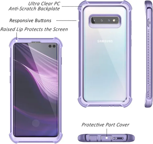 Miniatura 3 de Dexnor Funda para Galaxy S10+ Plus con protector de pantalla integrado, transparente, resistente, de cuerpo completo, a prueba de golpes, defensor