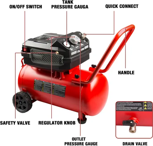 Miniatura 6 de Craftsman Compresor de aire, 10 galones 1.8 HP Max 175 PSI Presión, potente y portátil Compresor sin aceite, sin mantenimiento, para el hogar