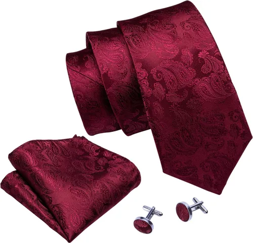 Barry.Wang - Juego de corbata de seda para hombre, diseño de cachemira, pañuelo y gemelos de bolsillo