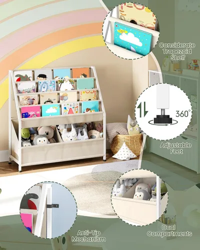Miniatura 4 de CHOEZON Estantería para niños, estantería de 4 niveles para niños, organizador de almacenamiento de libros y juguetes de gran capacidad, estante