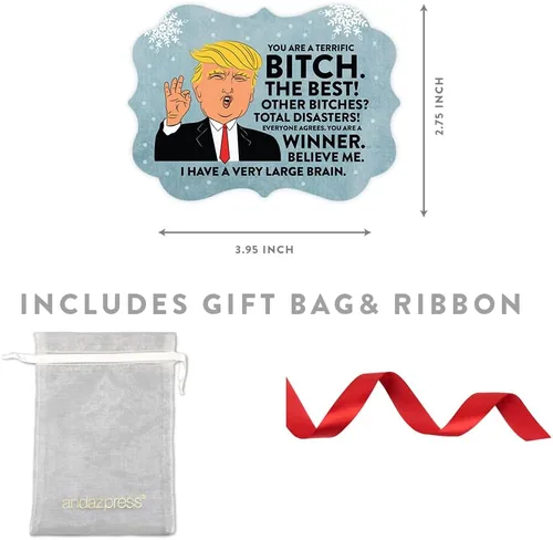 Miniatura 5 de Andaz Press Divertido presidente Donald Trump Fancy Frame Recuerdo Adorno de Navidad Regalo de mordaza, Perra fantástica, 1 paquete, ideas de regalo