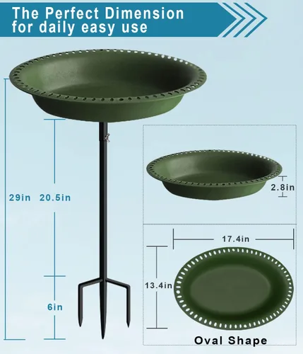Miniatura 2 de Koutemie Comedero de aves para jardín con cuenco desmontable independiente de 1-¼ galones, con estaca de metal para exterior, color verde profundo