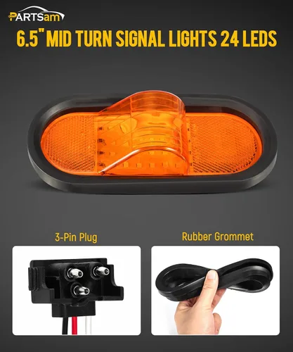Miniatura 2 de Partsam 2 luces de marcador ámbar de 6.5 pulgadas con luz de giro medio, soporte de goma, 24 LED con lente reflejo, universal, impermeable, 6