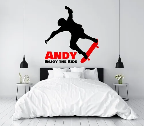 Miniatura 3 de Calcomanía de pared de patineta con nombre personalizado, silueta personalizada, decoración de patineta para decoración de dormitorio