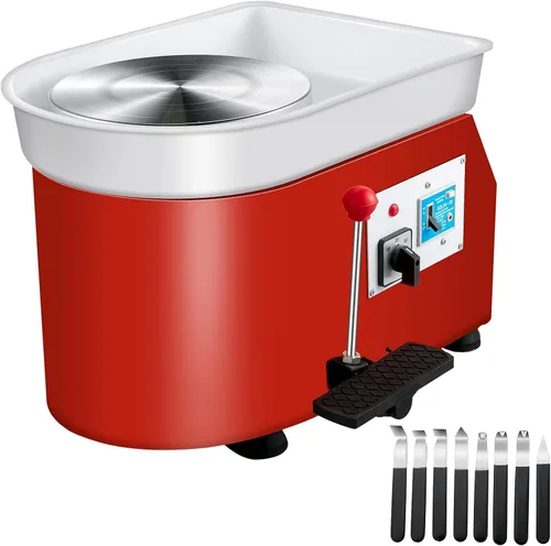 VEVOR Rueda de Cerámica 25cm Máquina Formadora de Cerámica 350W Rueda de Cerámica Eléctrica con Pies Ajustables, Pedal de Palanca, Herramienta de