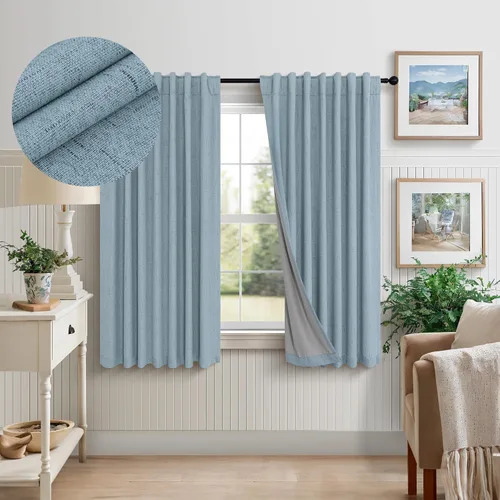 Miniatura 45 de Pitalk Cortinas cortas 100% opacas de lino para cafetería, 40 pulgadas de largo, 2 paneles, cortinas de puerta francesa para ventana, cortina