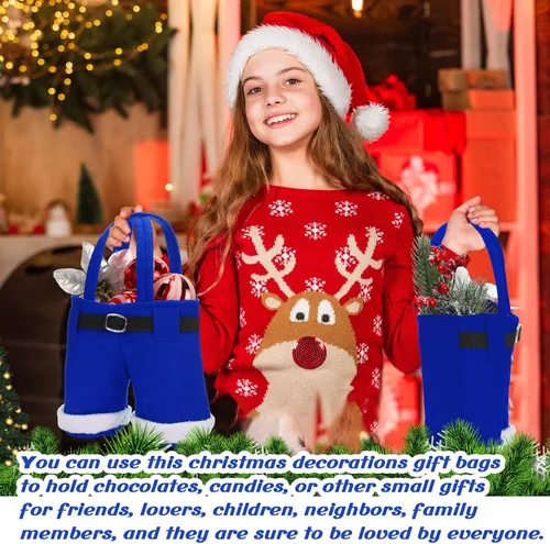 Miniatura 2 de Aliceset 24 Bolsas de Dulces de Navidad con Asa, Bolsas de Regalo con Diseño de Pantalones de Santa, Canasta de Golosinas Navideñas, Portavinos