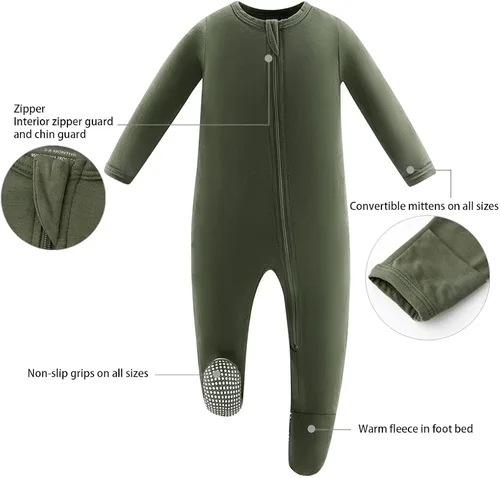 Miniatura 5 de Owlivia Pijama de bambú para bebé y niña, con cremallera frontal antideslizante
