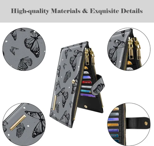 Miniatura 4 de Billetera de mujer con bloqueo RFID de gran capacidad, organizador multitarjetas, billetera plegable para mujer con bolsillo con cremallera