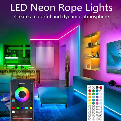Miniatura 2 de Cuerda de luces de neón de 65.6 pies, control de luz LED flexible con aplicación/control remoto, múltiples modos, impermeable IP67 para exteriores