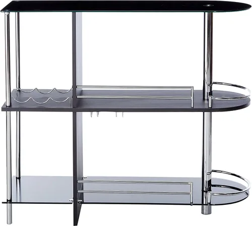 Miniatura 4 de Kings Brand Furniture Mesa de bar con dos estantes de vidrio templado, color negro (16 x 47 x 41 pulgadas)