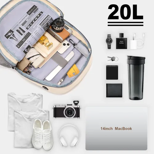 Miniatura 6 de Mochila de senderismo para mujeres y hombres de 20 litros con bolsillo extraíble para teléfono, mochila de viaje ligera pequeña mochila de Beige