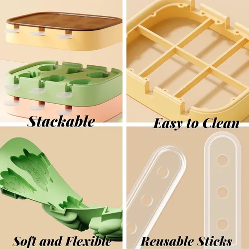 Miniatura 4 de Paquete de 2 moldes para paletas para niños, 6 piezas de silicona para hacer helados, moldes de helado congelados, accesorios de cocina, leche