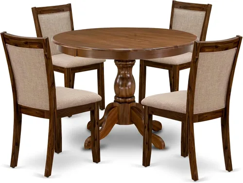 Miniatura 19 de East West Furniture HBMZ3-AB6-06 - Juego de mesa de cocina de 3 piezas que contiene una mesa de comedor redonda con pedestal y 2 sillas tapizadas
