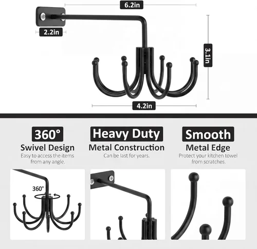Miniatura 4 de ZEDODIER Soporte para utensilios de cocina, ganchos de cocina giratorios de 360° para colgar utensilios, estante de utensilios de metal resistente