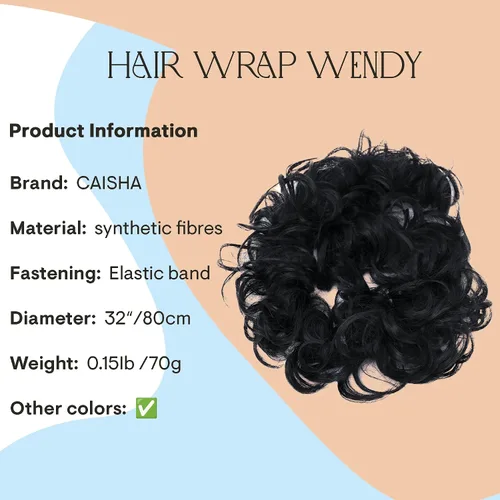 Miniatura 2 de CAISHA Postizo de Cabello, Envoltura de Cabello, Fibras Sintéticas Resistente al Calor, Rizado Desordenado, Recogido, Negro HW6