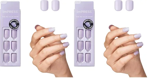 Miniatura 13 de Kiss Impress - Kit de uñas a presión sin pegamento, Over You, 30 uñas rojas para despegar y pegar, squoval corto súper delgado, acabado de gel