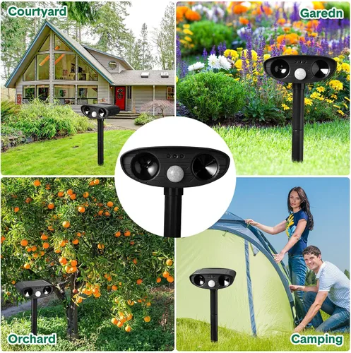 Miniatura 7 de Qualirey Paquete de 4 repelentes ultrasónicos de animales para exteriores, repelente solar de animales con detección de movimiento, dispositivos