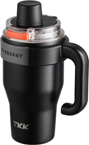 Miniatura 13 de TKK Vaso de 27 onzas con asa y popote, botella aislada con revestimiento de cerámica, taza de viaje 100% a prueba de fugas para agua, té helado