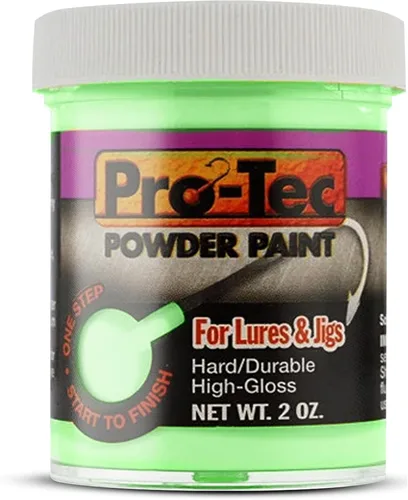 Pro-Tec Pintura en Polvo para Jigs y Señuelos, Pintura para Señuelos de Pesca de Cabeza de Jig Resplandor verde brillante