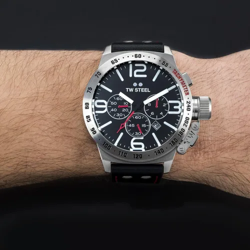 Miniatura 5 de TW Steel Classic Canteen Mens 45mm Quartz Watch with Chronograph Display and Leather Strap