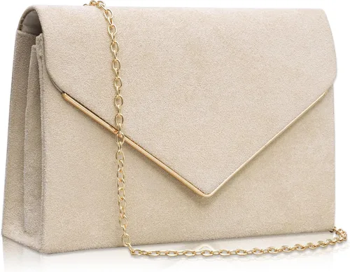 Larcenciel Elegante bolso de mano de ante para mujer, bolso formal de noche y cadena para fiesta, boda, cóctel, baile de graduación