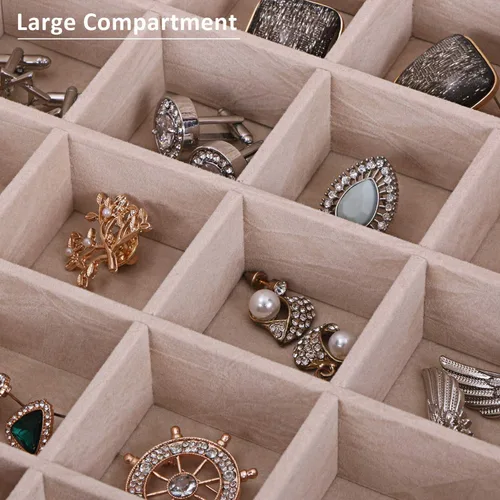 Miniatura 5 de BEWISHOME Soporte organizador de aretes para niñas, funda de 50 ranuras, 6 ganchos para collares, 2 bandejas apilables, caja de joyería rosa