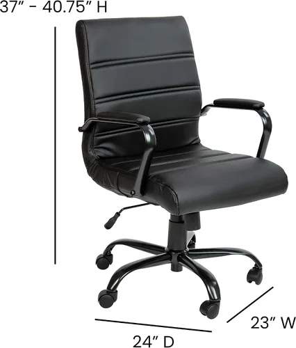 Miniatura 3 de Flash Furniture Whitney Silla de escritorio giratoria de LeatherSoft con respaldo medio y asiento acolchado y reposabrazos acolchados, silla de Negro