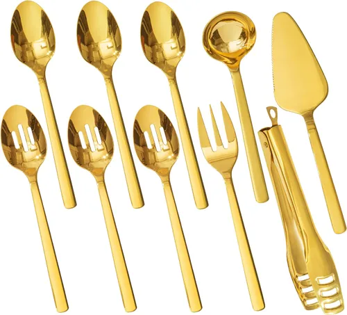 Miniatura 8 de KINGSTONE Juego de utensilios de servir para anfitriona grande, 18/10 de acero inoxidable resistente cucharas de servir de 10 pulgadas, cucharas