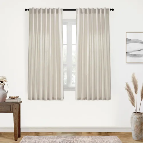 Miniatura 64 de XTMYI - Cortinas transparentes de 54 pulgadas de largo, juego de 2 paneles para baño, cortinas cortas de lino y algodón con semi privacidad