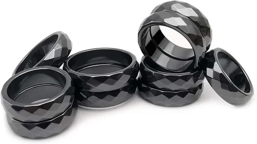 Miniatura 48 de Morchic - Anillos unisex de piedras de hematita, para equilibrar ansiedad, chakra raíz, (paquete de tamaños mixtos)