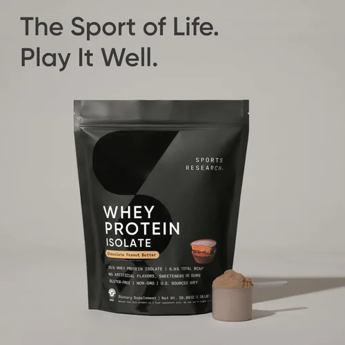 Miniatura 6 de Sports Research® 100% proteína de suero aislado de chocolate mantequilla de maní – Proteína en polvo de origen estadounidense con BCAA – Sin sabores