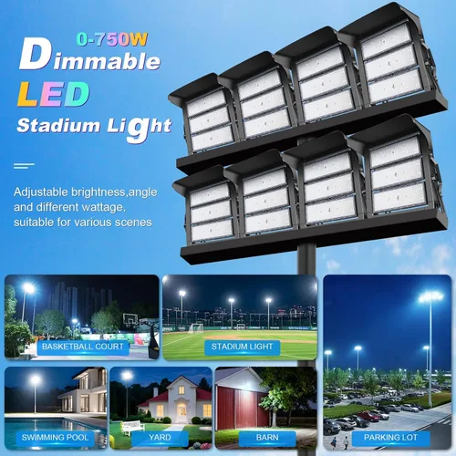 Miniatura 4 de 112500LM Luz de estadio LED atenuable 0-750w súper brillante Luz de inundación LED para arena al aire libre 100-277v 5000k Yoke U Mount IP66