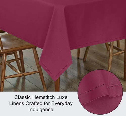 Miniatura 3 de RUVANTI Paño de Mesa Rectángulo de Lino de Algodón 72x54 Pulgadas, Borde Clásico, Resistente a Manchas, Paño Lavable Perfecto para Cubrir Mesa