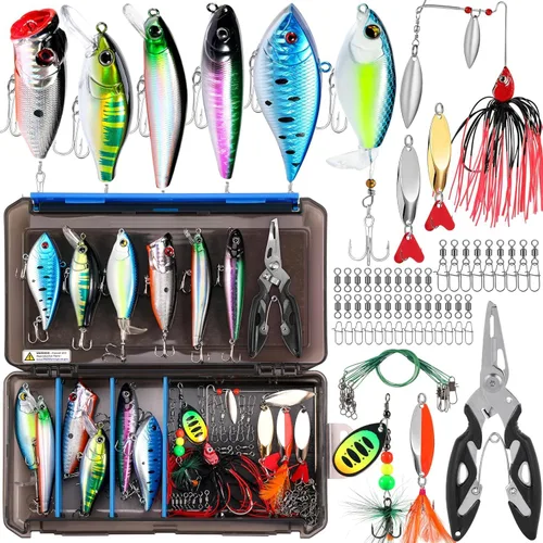 Miniatura 10 de PLUSINNO Señuelos de Pesca Caja de Aparejos de Pesca Regalos de Pesca para Hombres, Lubina, Trucha Kit de Accesorios de Pesca para Agua Salada