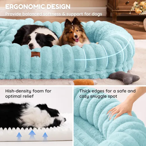 Miniatura 4 de ChiXnuggle Cama humana para perros adultos – Cama gigante de piel sintética rayada de lujo para perros con asa portátil, almohadilla de espuma