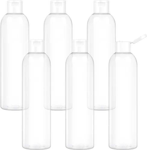 6 Pack 8 oz Travel Squeeze Bottles with Flip Caps Refillable Empty Plastic Containers for Toiletries Shampoo Lotions Oils