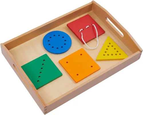Adena Montessori Juguetes Juego de roscado Colorido Cordones Formas de Madera con Bandeja para 1 2 3 Años Bebé