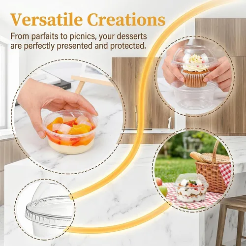 Miniatura 3 de WUWEOT Paquete de 50 cuencos de Acai con tapas, recipientes de plástico transparente de 12 onzas para postre, vasos de yogur PET con tapa
