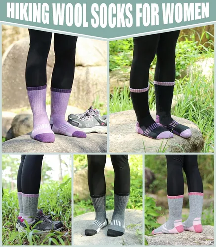 Miniatura 20 de Yebing Calcetines de senderismo de lana merina para mujer, térmicos, cálidos, para botas de invierno, con cojines, acogedores y gruesos
