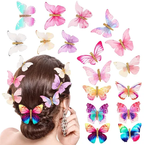 Miniatura 14 de 18 pinzas para el cabello con diamantes de imitación de mariposa para adolescentes y mujeres, clips de mandíbula Y2K con purpurina, lindos regalos